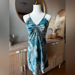 Timing | Teal Satin-Like Slip Dress